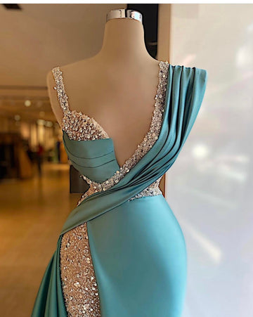 Sparkly Sequined Split Mermaid Evening Dresses Crystal Long Formal Prom Gowns Custom Made Plus Size Pageant Wear Party Dress HZ1023